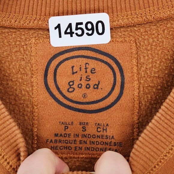 Life Is Good Sweater Mens Small Orange Crew Neck Pullover Sweatshirt Casual - Picture 8 of 11